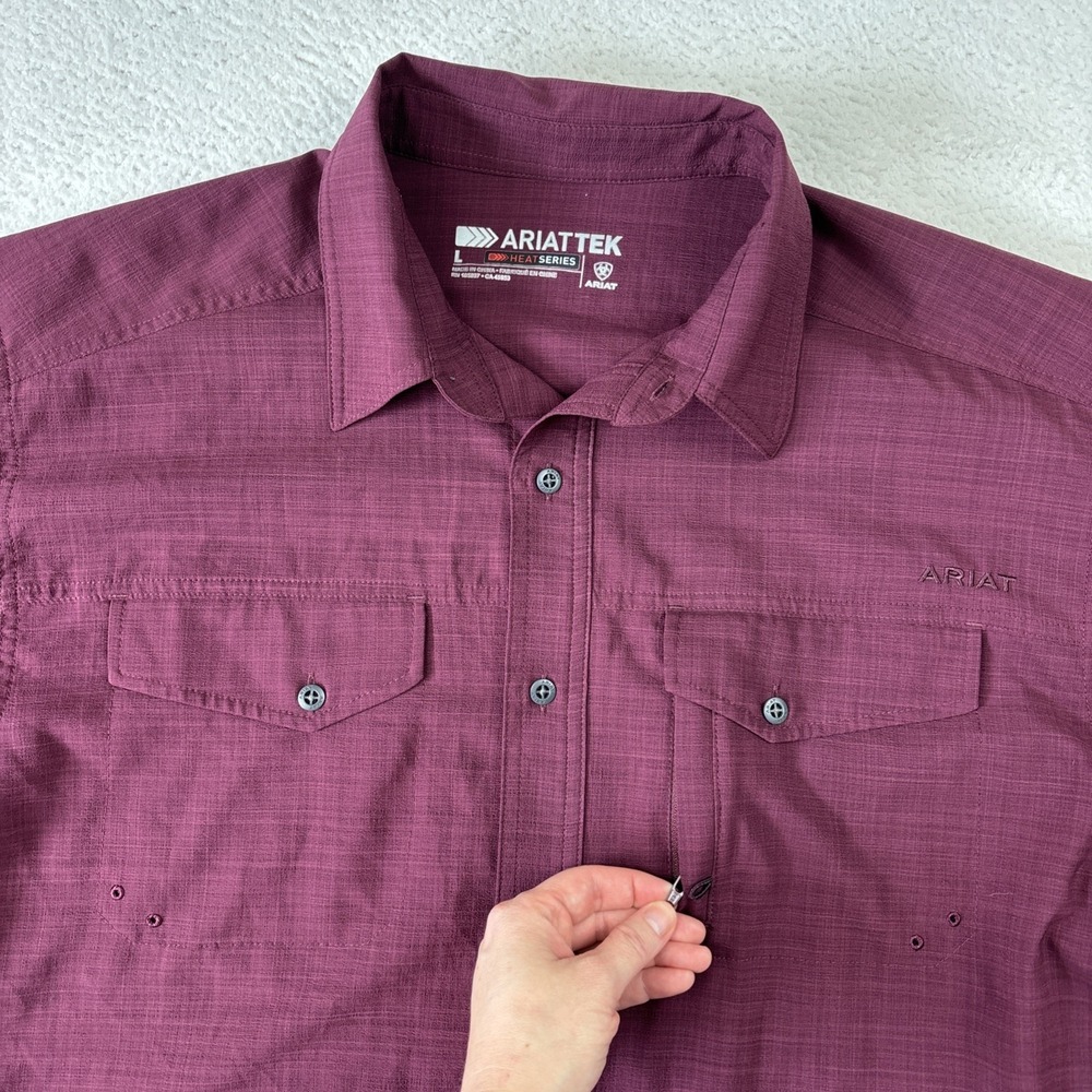 ARIAT Tek Heat Series Mens Long Sleeve Shirt Large Burgundy Lightweight Vented - Picture 11 of 16